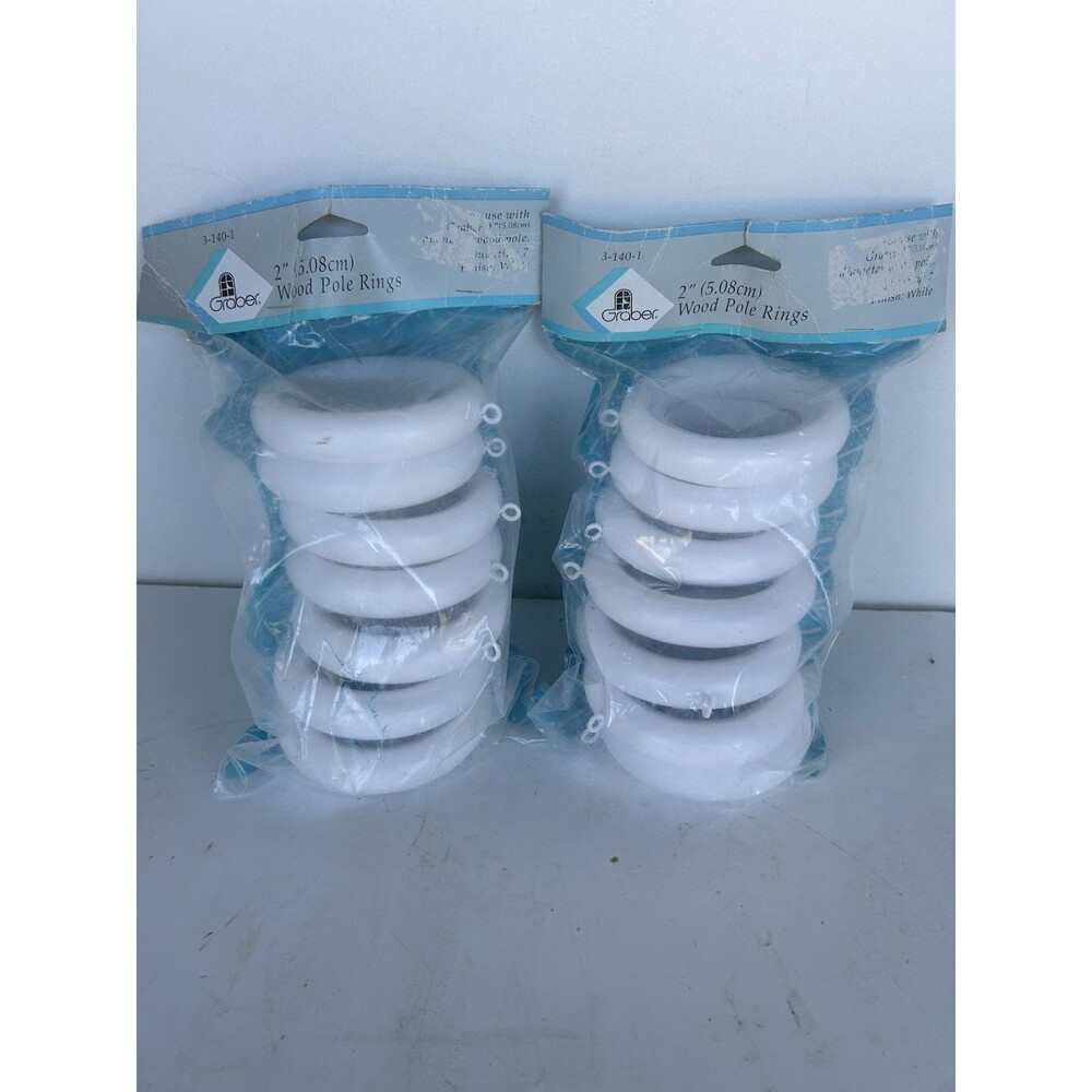 Graber 2โ Wood Pole Rings White Curtain Drapery Rings Lot of 14 Vintage NOS
